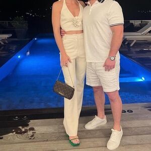 Faux leather white two piece set